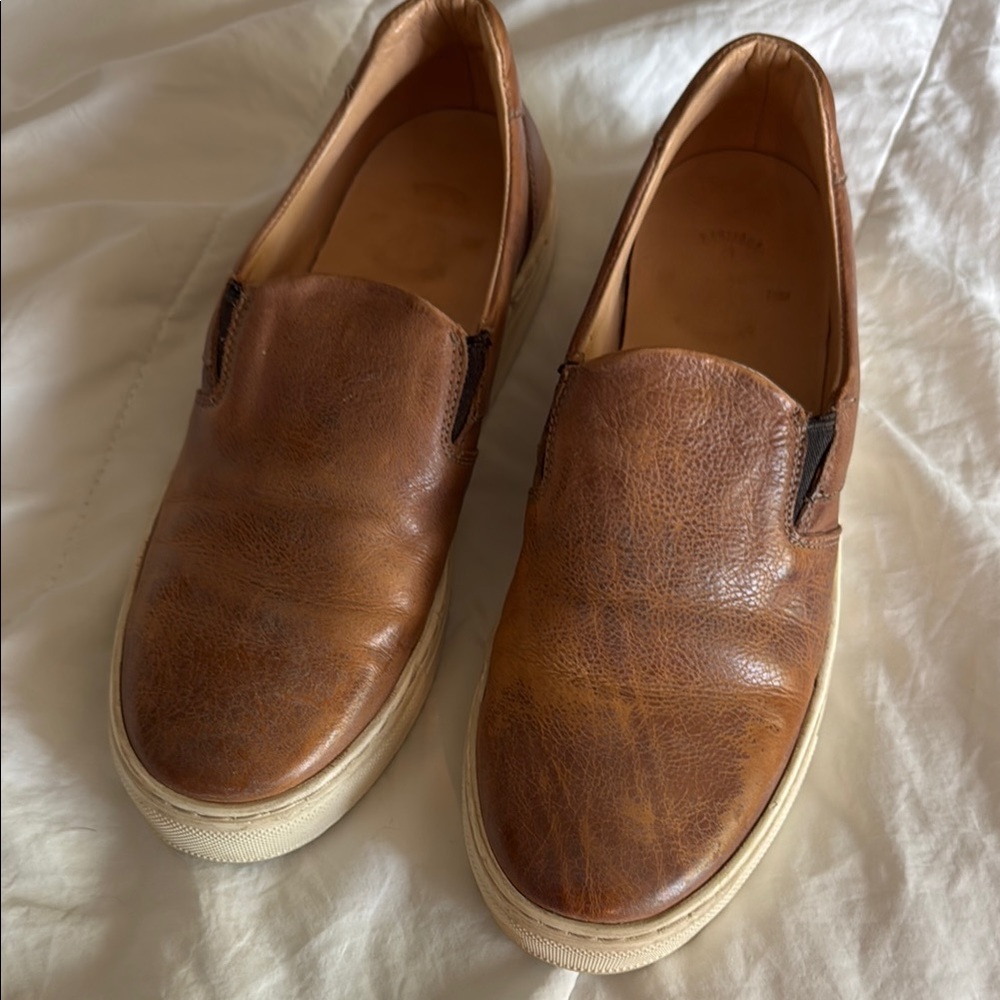 Womens Brown Leather Slip-On Shoes